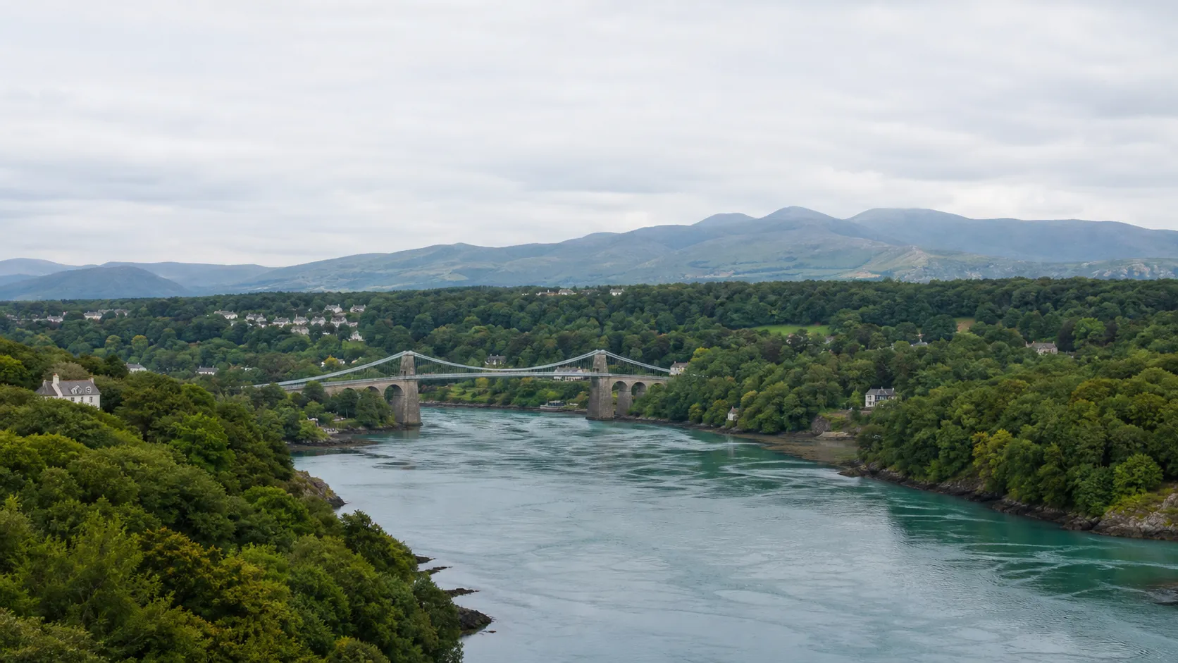 The Menai Strait and surrounding North Wales landscape